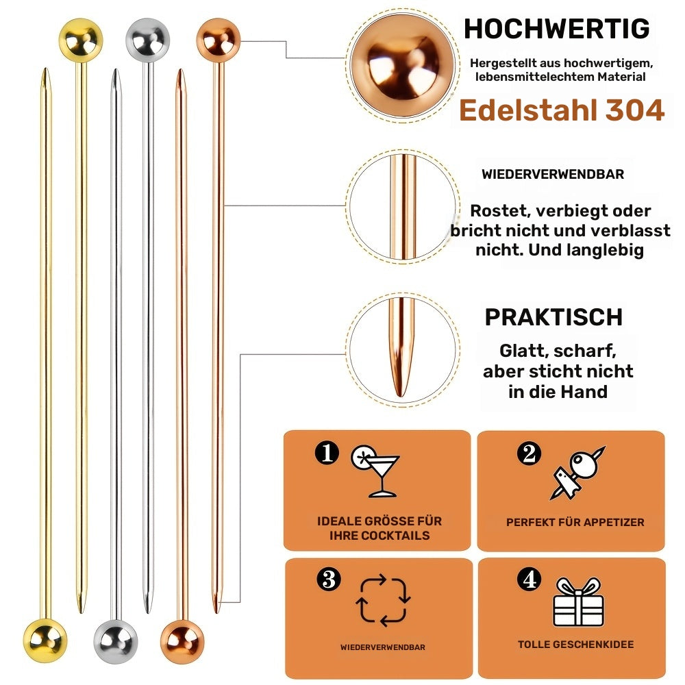 „12er Set Edelstahl-Cocktail-Picks: Wiederverwendbar & glänzend – Ideal für jedes Fest
