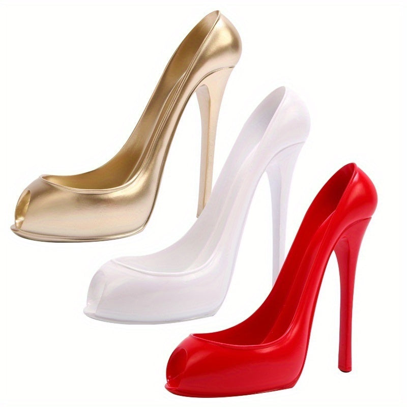 Elegantes Harz High Heel Schuhförmiges Weinregal - Stilvolles rotes und goldenes Display für Wohnkultur, perferkt für Geschenkidee