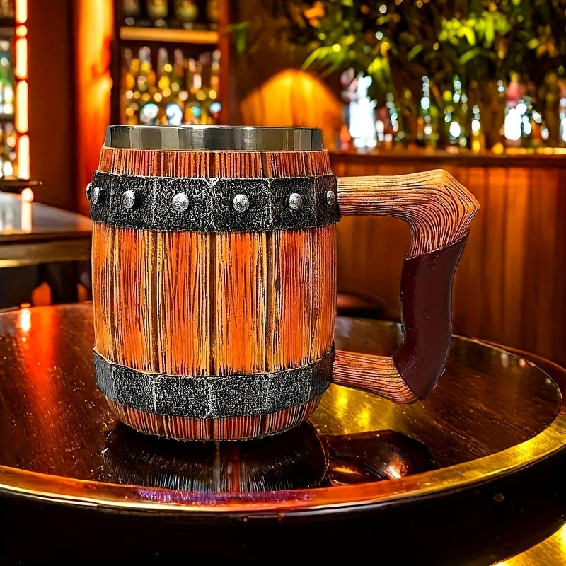 Edelstahl-Bierkrug mit Holzoptik - Wiederverwendbar, nur Handwäsche, Tupfenmuster, Halloween-Thema, recycelbar, Mehrzweck-Steinkrug in ovaler Form - Kreatives Barware mit großem Fassungsvermögen - Kelche24
