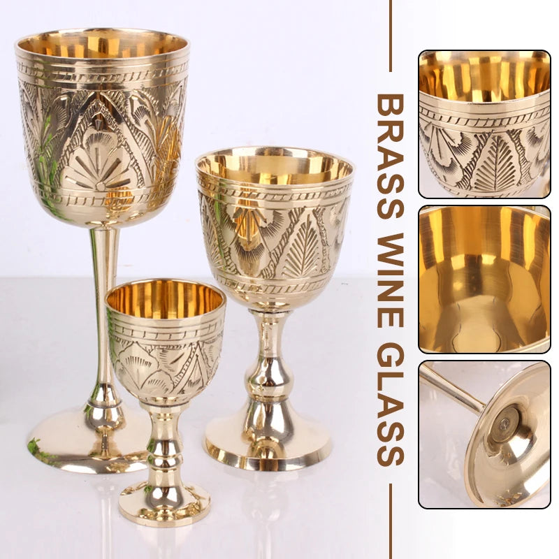 1Pcs 35/80/180ml Vintage Copper Engraving Flower Pattern Wine Goblet Water Cup Chalice Buddha Altar Drinking Wine Cup - Kelche24