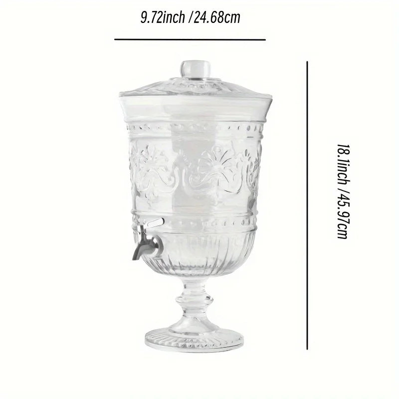 Optimize product title:
"Elegant Embossed Design 2-Gallon Clear Glass Beverage Dispenser - Perfect for Home Decor and Easy Cleaning" - Kelche24