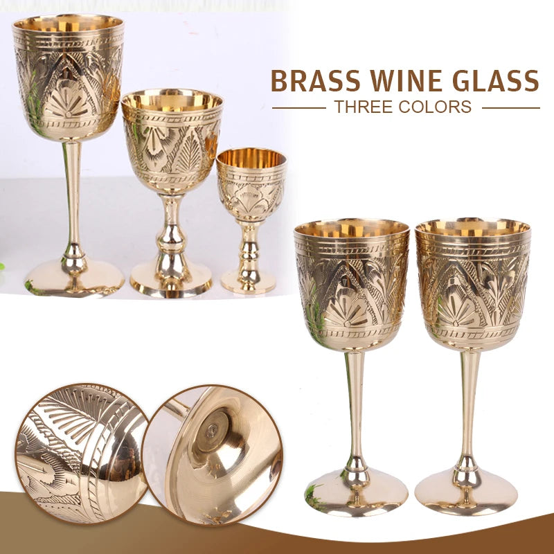 1Pcs 35/80/180ml Vintage Copper Engraving Flower Pattern Wine Goblet Water Cup Chalice Buddha Altar Drinking Wine Cup - Kelche24