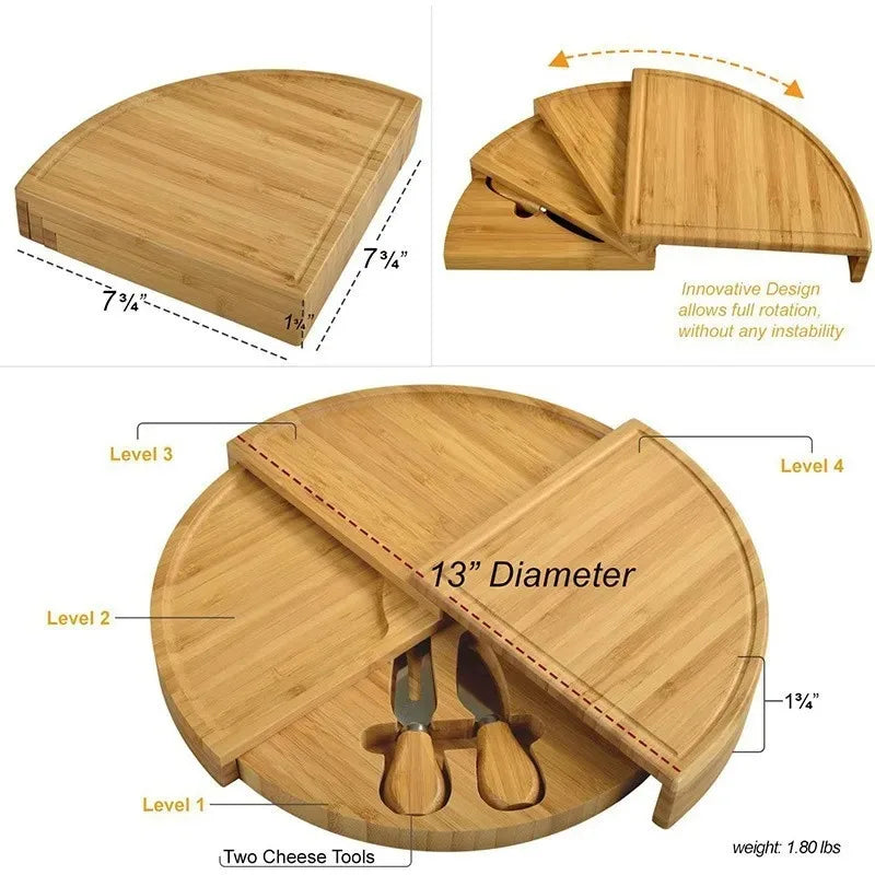 Bamboo Cheese Plate Cheese Cutting Board Pull-Out Scalloped Bamboo Cheese Board Deli Board Assortment Snack Platter - Kelche24