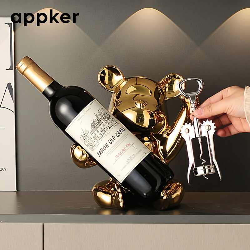 Terracotta Bären-Weinregal mit Flaschenöffner – Dekorative Keramik für Wohnzimmer und Bar