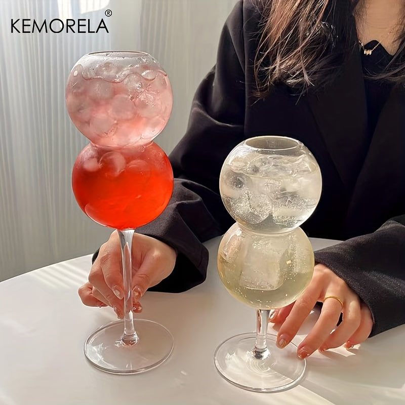 KEMORELA 1 Stk. Elegantes Kugel-Cocktailglas - Wiederverwendbar, Klare Glas mit Rosa & Grünen Kugeldesigns, Perfekt für Champagner, Saft und Partysgetränke, Ideal für Versammlungen & Feiern - Kelche24