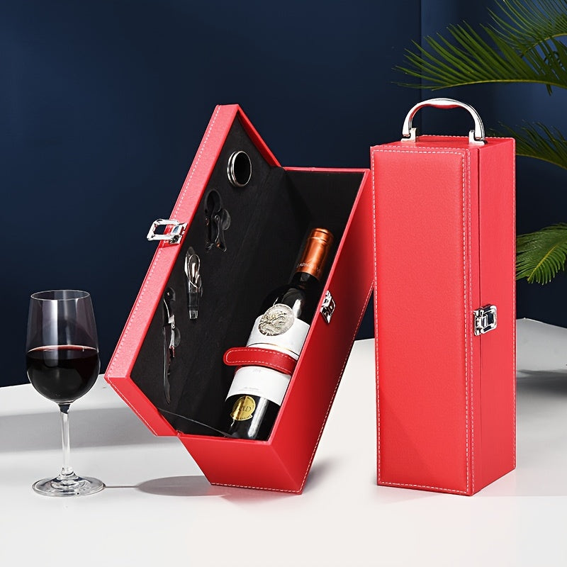 Elegante Leder-Geschenkbox für Rotwein mit Zubehör