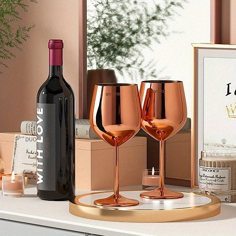 1 Stück/4 Stück Weingläser-Set aus Edelstahl, 16,9oz isolierte Metall-Tulpenförmige Kelche, wiederverwendbare, hochfüßige Champagnerflöten, leichtes Luxus-Vintage-Cocktailglas für Partys, Jubiläen, Hochzeiten, Weihnachten - Nur Handwäsche - Kelche24