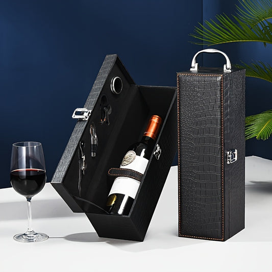 Elegante Leder-Geschenkbox für Rotwein mit Zubehör