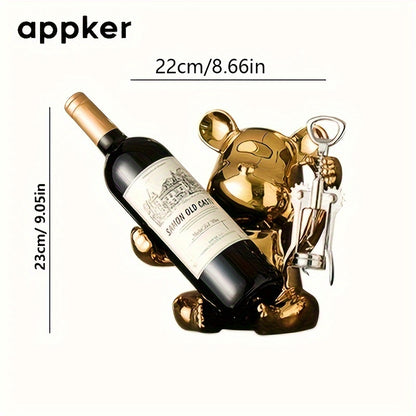 Terracotta Bären-Weinregal mit Flaschenöffner – Dekorative Keramik für Wohnzimmer und Bar