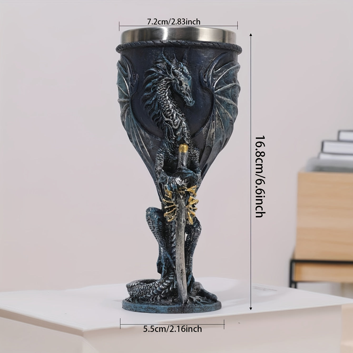 7oz (200ml) Gothic Dragon Wine Goblet Resin Stainless Steel Champagne Cup, Medieval Dragon Sword High Beverage Cup for Cocktails, Vodka, Clubs, Household Decoration Drinkware Set - Kelche24