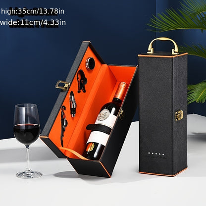 Elegante Leder-Geschenkbox für Rotwein mit Zubehör