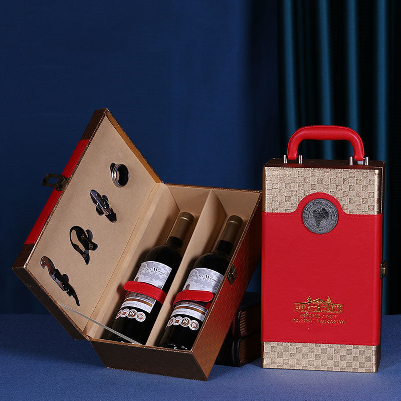 Haushaltsmode Doppel-Weinbox mit Holzmaserung – Rotwein - Kelche24