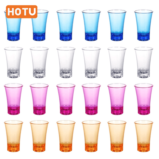 HOTU 24er-Pack wiederverwendbare Plastik-Shot-Gläser – 1,18 oz, bunt und perfekt für Partys