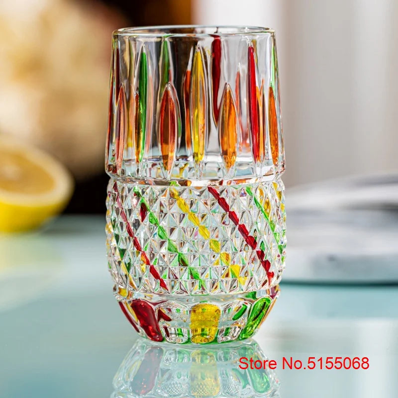 New Italy Hand Drawn Crystal Contrast Color Highball Glass Cocktail Water Drinking Glasses Old Fashioned Whisky Cup Wine Tumbler - Kelche24