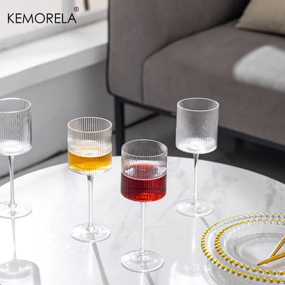 4PCS French Vertical lines Champagne Glasses Home Glass Goblets High-end Red Wine Glasses White Wine Glasses Cocktail Glasses - Kelche24