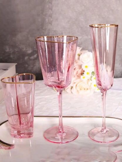 Pink Hammered Phnom Penh Red Wine Glasses Heart-shaped Barware Set Champagne Glasses Juice Glass Mug Goblets - Kelche24