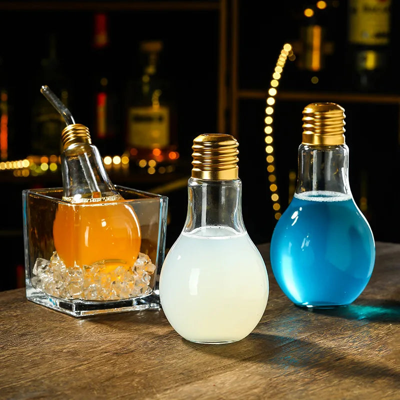 1pc Creative Bulb Fashion Cute Milk Juice Light Bulb Shape Cup 100/200/300/400/500ml Party Plastic Bottle Cocktail Set - Kelche24