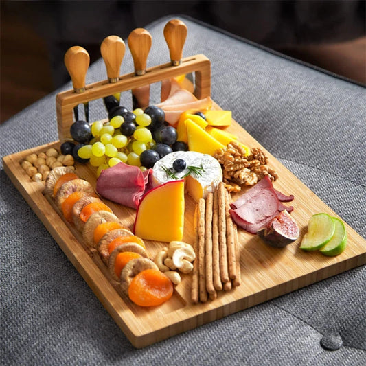 Bamboo cheese board, cheese board, four piece cheese knife set, breadboard, cutting board, kitchen chopping board
