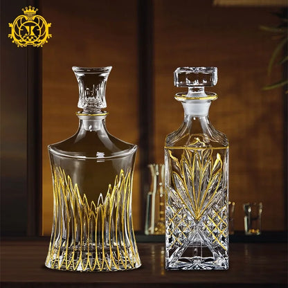 Crystal Glass Red Wine Decanter, Foreign Wine Jug, Drawing Gold Line Whisky Bottle, Liquor Dispenser, 200ml, 900ml - Kelche24