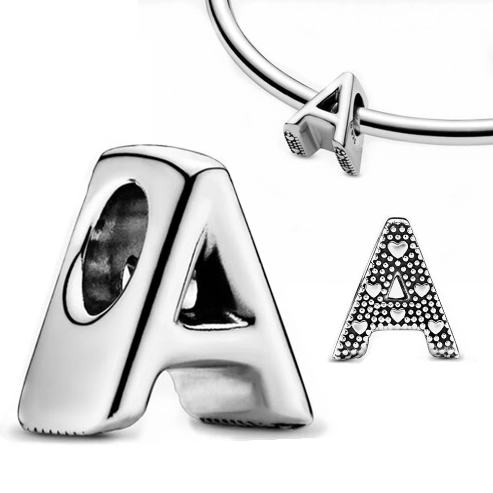 Versilberte Charm mit Buchstaben, passend für originale Pandora-Charm-Armbänder - Kelche24