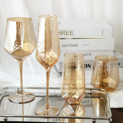 Hammered Amber Champagne Goblet Glass Nordic Retro Crystal Wine Glasses Champagne Glass Breakfast Milk Juice Whisky Cup - Kelche24