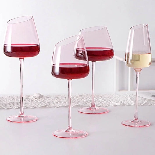 French Pink Flamingo Red Wine Glasses Set Crystal Glass Goblet Creative Inclined Mouth Concave Bottom Champagne Wine Cup Blue - Kelche24