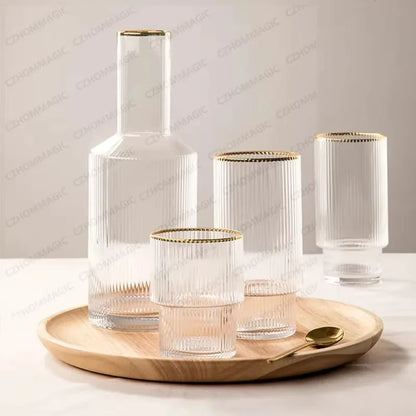 Creative Phnom Penh Stripe Water Bottle Jug Glass Cup Nordic Crystal Glass Juice Drinkware Water Coffee Cup Set Home Milk Kettle - Kelche24