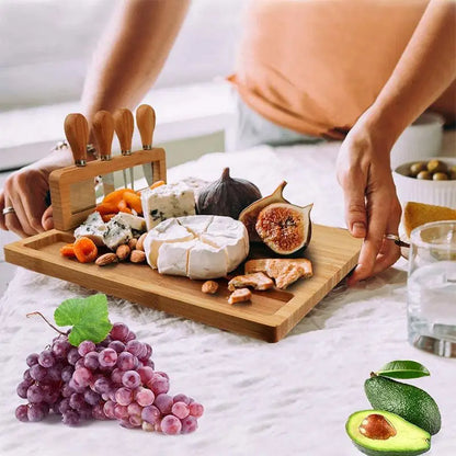 Bamboo cheese board, cheese board, four piece cheese knife set, breadboard, cutting board, kitchen chopping board