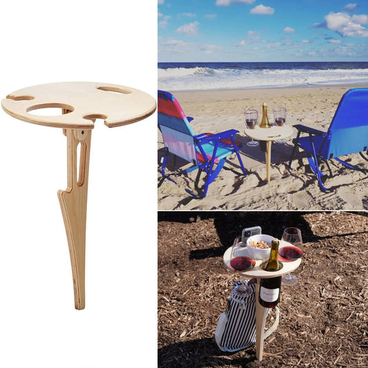 Outdoor Wine Table Portable Foldable Table Outdoor Picnic Wine Glass Holder for Camping and Dining Removable Wooden Rack Mine - Kelche24