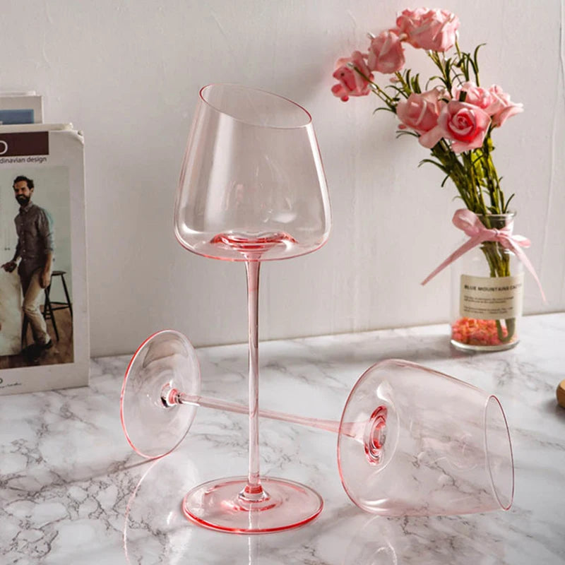 French Pink Flamingo Red Wine Glasses Set Crystal Glass Goblet Creative Inclined Mouth Concave Bottom Champagne Wine Cup Blue - Kelche24