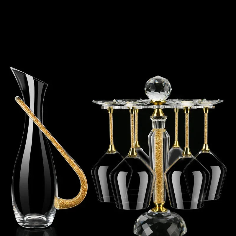 Nordic Light Luxury Gold Foil Crystal Glass Goblet and Decanter Set Family Party Bar Wine Glass Set Champagne Cocktail Glass Set - Kelche24