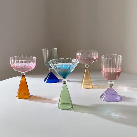 Creative Two Tone Green Blue Amber Purple Colored Ripple Style Martini Mojito Champagne Margarita Cocktail Glasses Goblet Cup - Kelche24