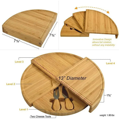 Bamboo Cheese Plate Cheese Cutting Board Pull-Out Scalloped Bamboo Cheese Board Deli Board Assortment Snack Platter - Kelche24