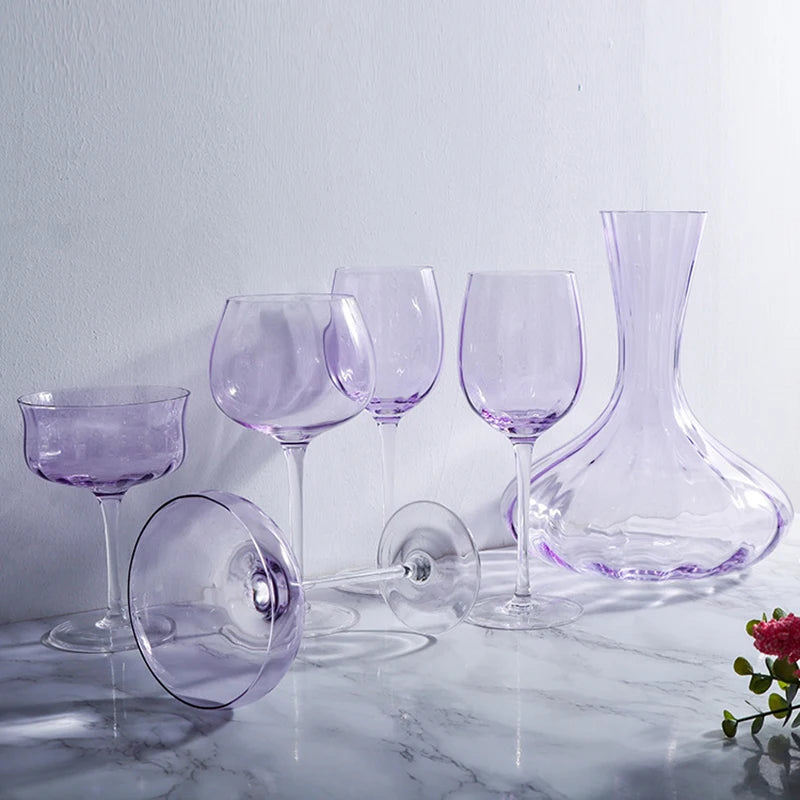 British Lavender Goblet Champagne Glasses Set Nordic Style New Crystal Light Luxury Wine Glass Home Colored Glass Cups Decanter - Kelche24