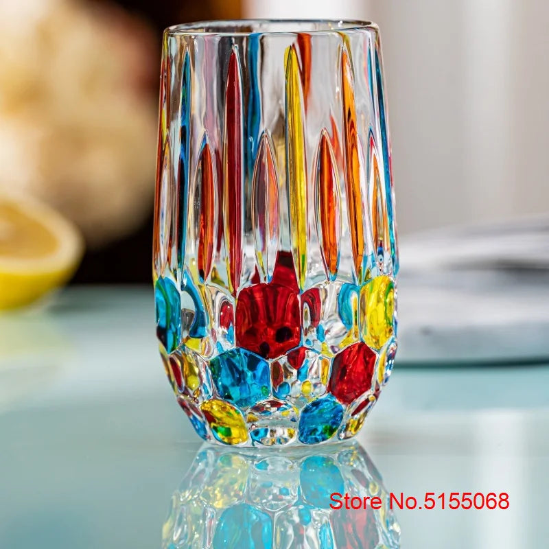 New Italy Hand Drawn Crystal Contrast Color Highball Glass Cocktail Water Drinking Glasses Old Fashioned Whisky Cup Wine Tumbler - Kelche24