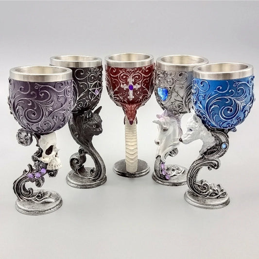 200ml Black Cats Goblets Love Couple Heart Chalice Medieval Dragon Goblet Stainless Steel Wine Cup Holy Grail Retro Animal Horse - Kelche24