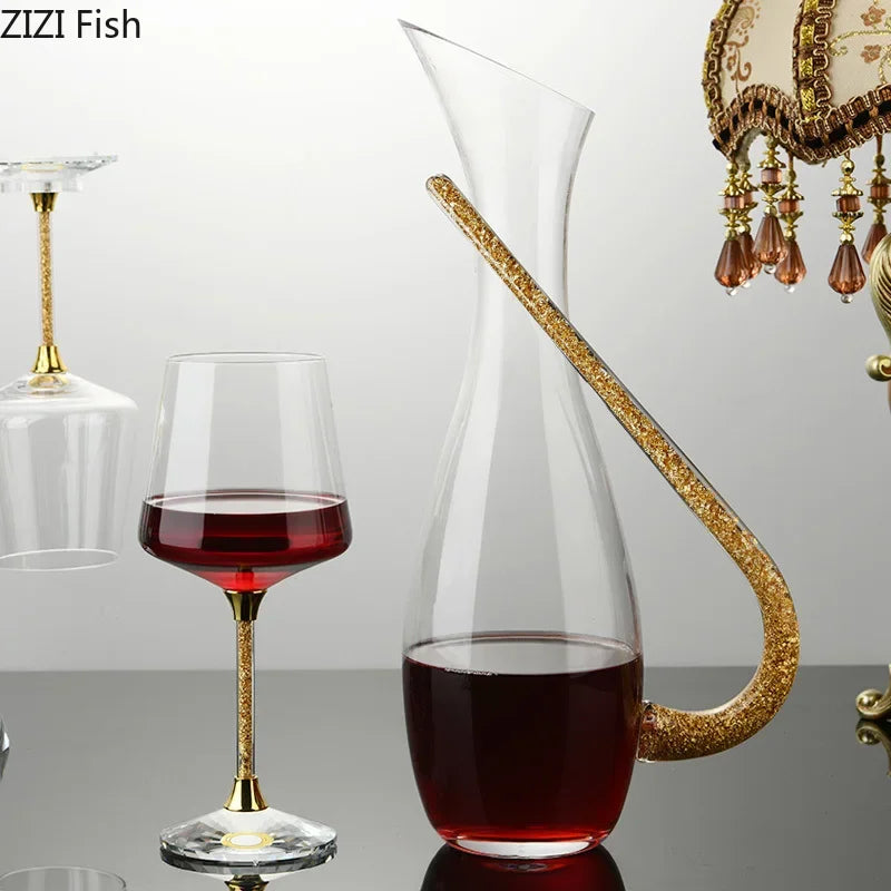 Nordic Light Luxury Gold Foil Crystal Glass Goblet and Decanter Set Family Party Bar Wine Glass Set Champagne Cocktail Glass Set - Kelche24