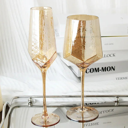 Hammered Amber Champagne Goblet Glass Nordic Retro Crystal Wine Glasses Champagne Glass Breakfast Milk Juice Whisky Cup - Kelche24