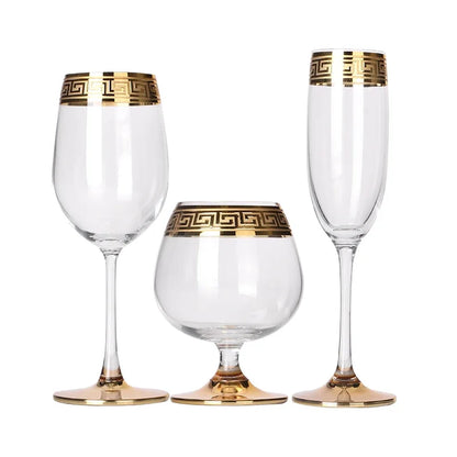 Phnom Penh Silver Edge European Glass Brandy Champagne Tall Foreign Crystal Red Wine Dining Table Household Water Glass - Kelche24