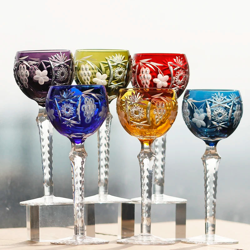 Handcrafts Multi-Colored Hand Cut Hock Wine Glasses Edo Kiriko's Glass Champagne Flute With Gift Box For Home Table Bar - Kelche24