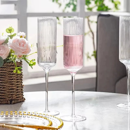 Striped Crystal Glass Champagne Glasses Sparkling Wine Tall Glasses Set Of Sweet Wine Glasses Home Wine Glasses Grape Wine Cup - Kelche24