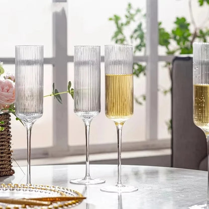 Striped Crystal Glass Champagne Glasses Sparkling Wine Tall Glasses Set Of Sweet Wine Glasses Home Wine Glasses Grape Wine Cup - Kelche24