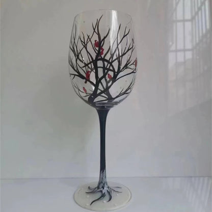 Four Seasons Tree Wine Glass Hand Painted Goblets Wine Glass Unique High Legged Glass Cup Glassware for Family Friend Drop Ship - Kelche24