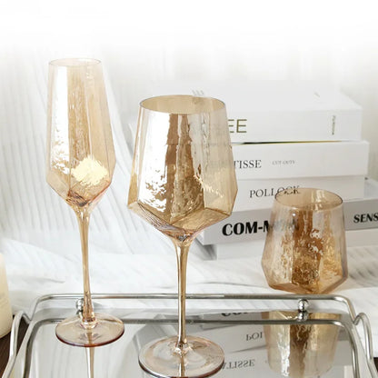 Hammered Amber Champagne Goblet Glass Nordic Retro Crystal Wine Glasses Champagne Glass Breakfast Milk Juice Whisky Cup - Kelche24