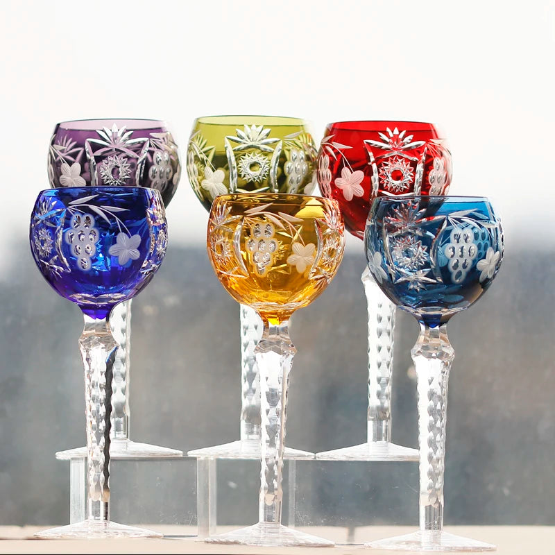 Handcrafts Multi-Colored Hand Cut Hock Wine Glasses Edo Kiriko's Glass Champagne Flute With Gift Box For Home Table Bar - Kelche24