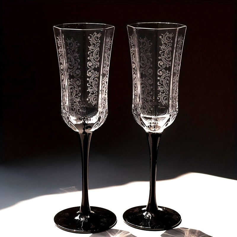 Elegante französische Vintage-Champagnergläser mit schwarzem Stiel - Perfekt für Cocktails, Hochzeiten oder elegante Abendessen - Kelche24