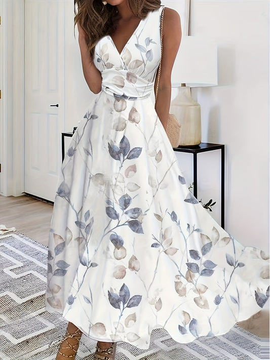 Maxikleid mit Blumendruck und V-Ausschnitt - Kelche24
