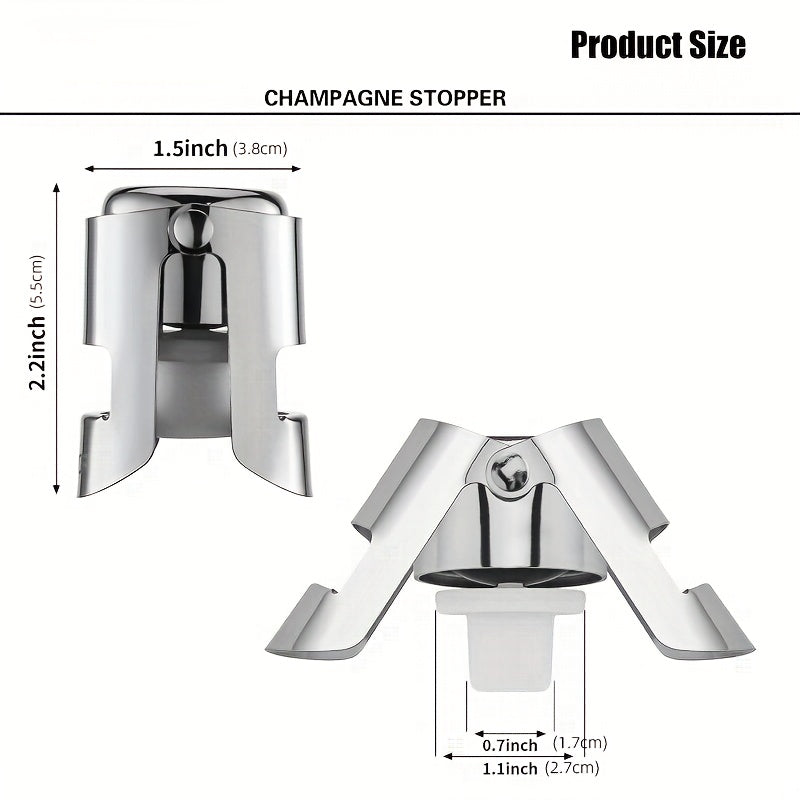 2 Stück, Champagnerstopfen aus Edelstahl mit Lebensmittelechtem Silikon, Wiederverwendbare Champagnerkorken, Geeignet für Champagner, Cava, Prosecco, Sekt, Silberfarben - Kelche24