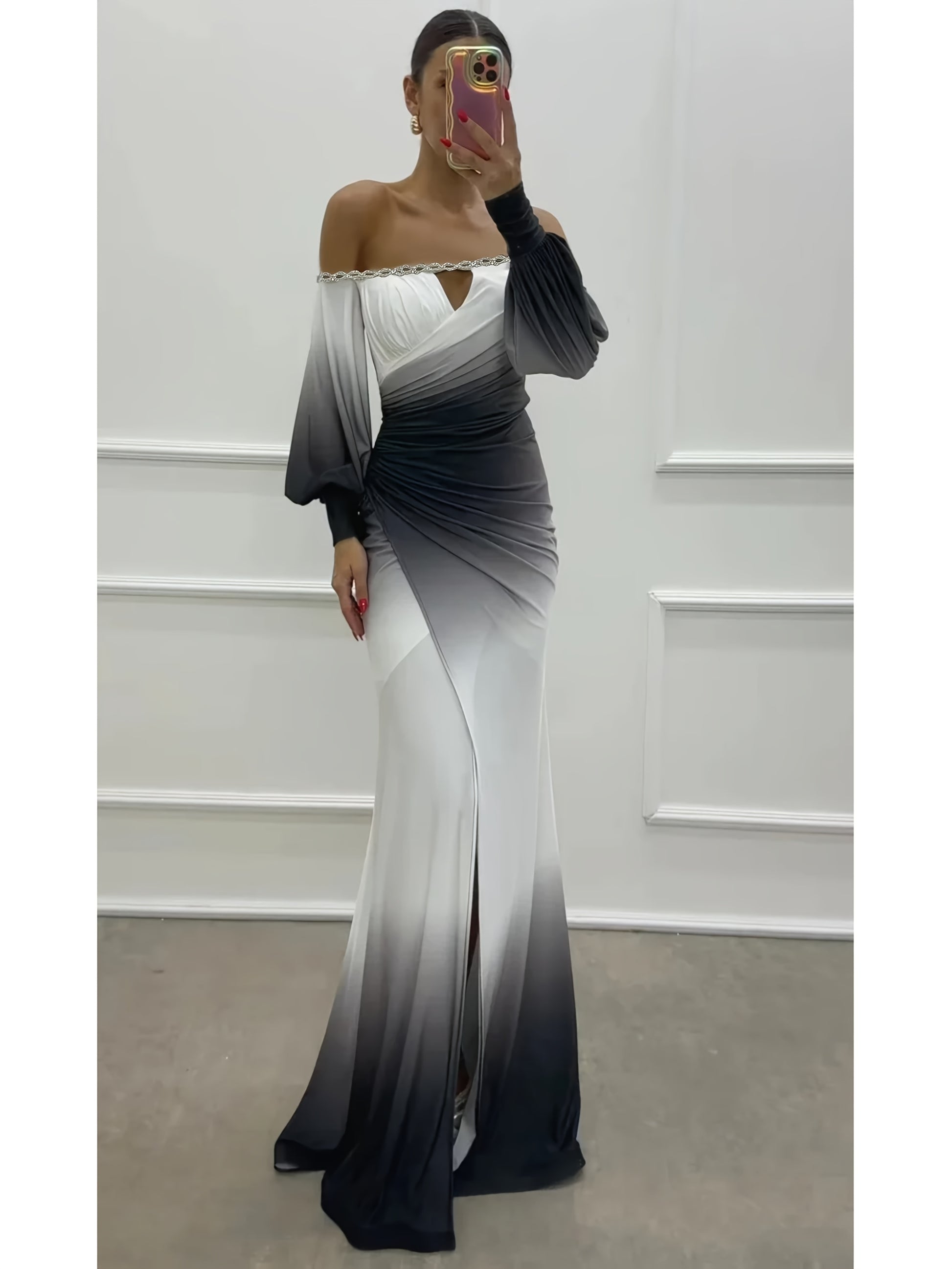 Schulterfreies Maxikleid mit Strass-Taille - Kelche24