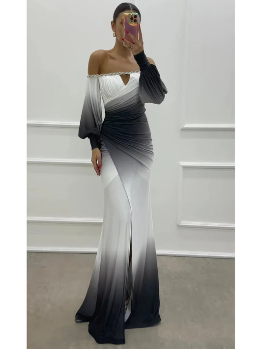 Schulterfreies Maxikleid mit Strass-Taille - Kelche24